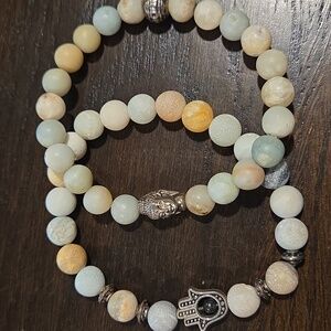 Chic Beaded Bracelet Duo - Silver and Cream